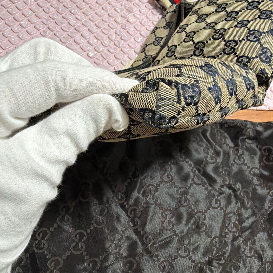 D*4様 GUCCI 28566 バッグ ベージュ/ネイビー 保存袋付き