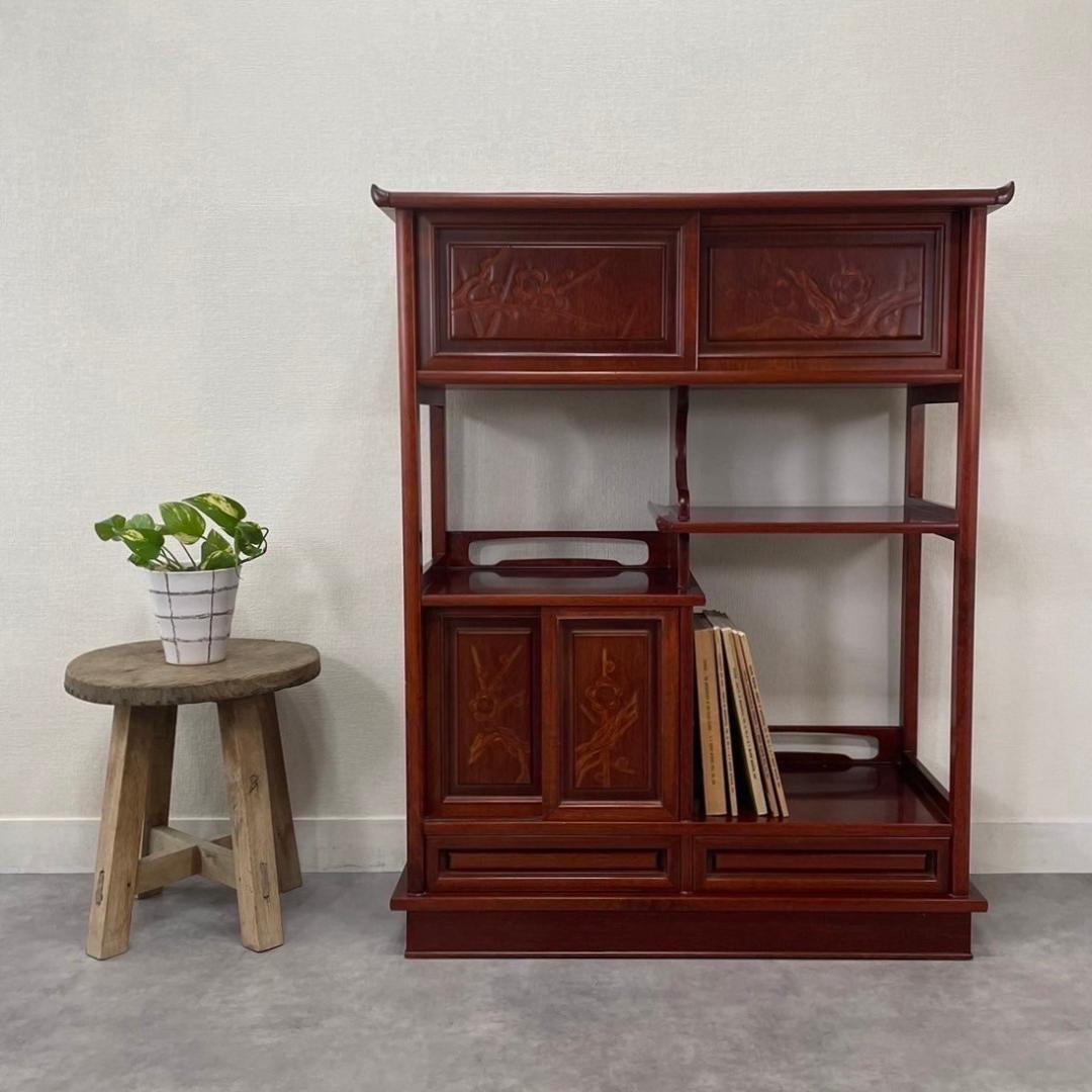 唐木家具 飾り棚 茶箪笥 違い棚 シェルフ 収納 工芸品 和製家具 レトロ