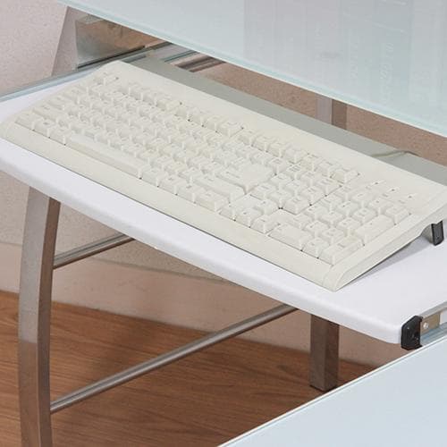 L型ガラス天板PCワークデスク ホワイト W156
