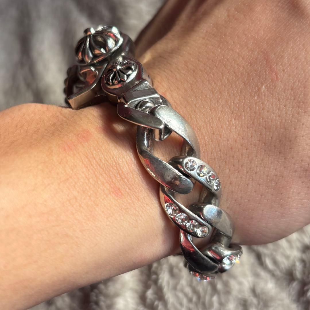 vintage silver925 クロスチェーンブレスレット　ジルコニア