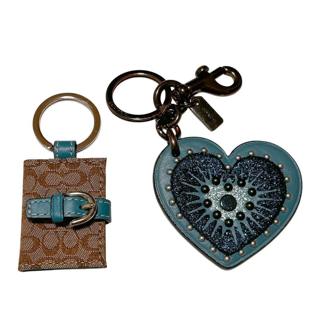 1月14日まで★美品COACH チャーム 2点セット ハート レザー ブルー