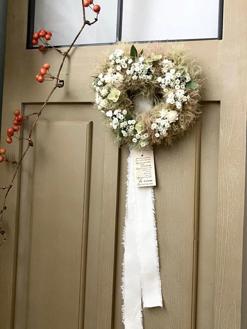 スモークツリーのハート型リース☆ドライフラワーリース
