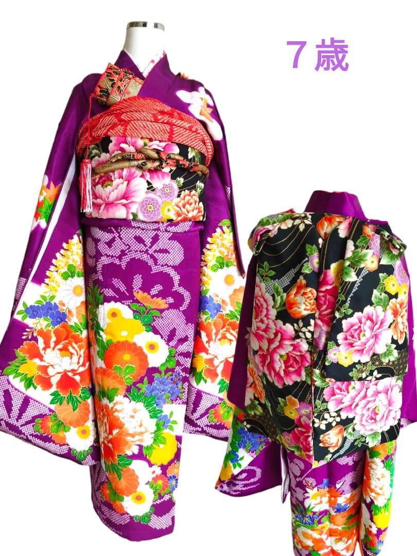 アンティーク正絹古典調紫の着物単品