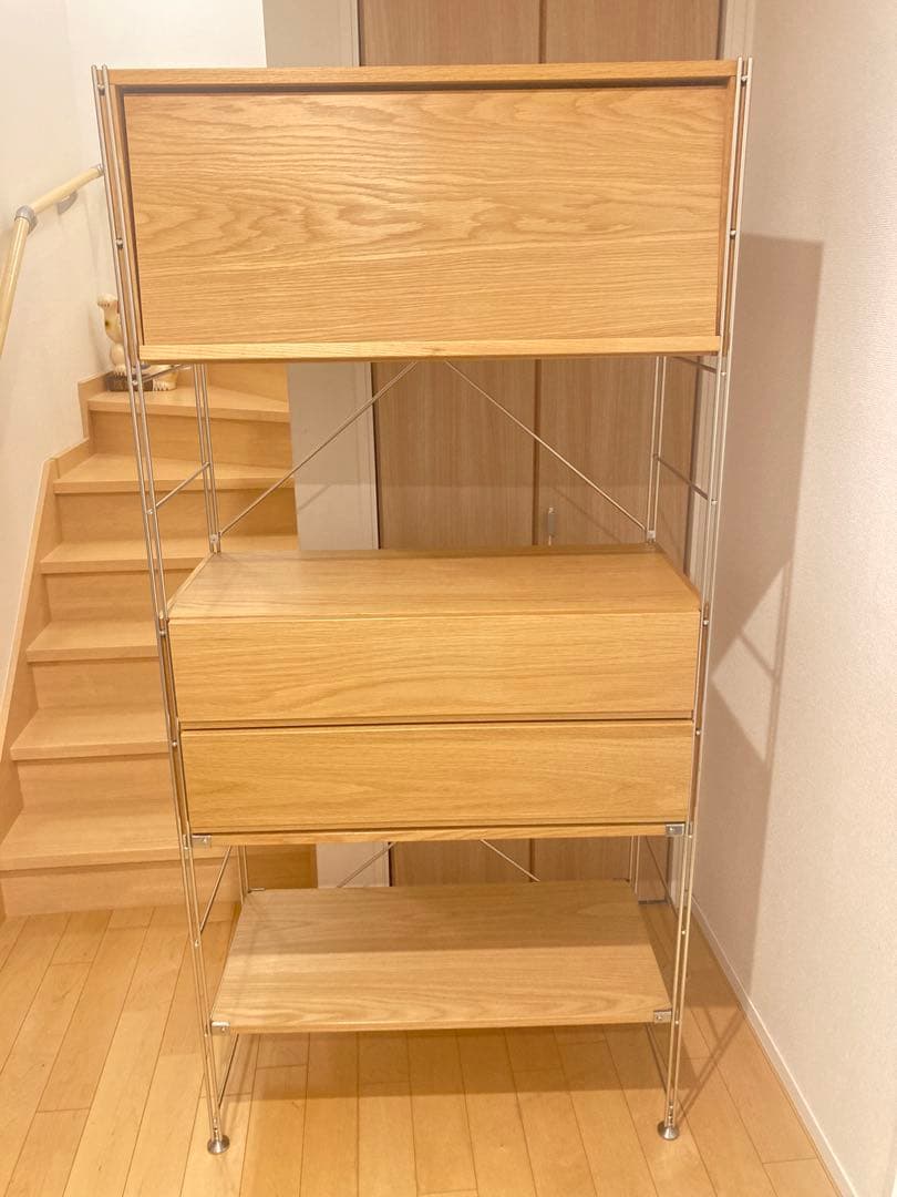 無印良品 ステンレスユニットシェルフ オーク材 フラップ扉 引き出し2個