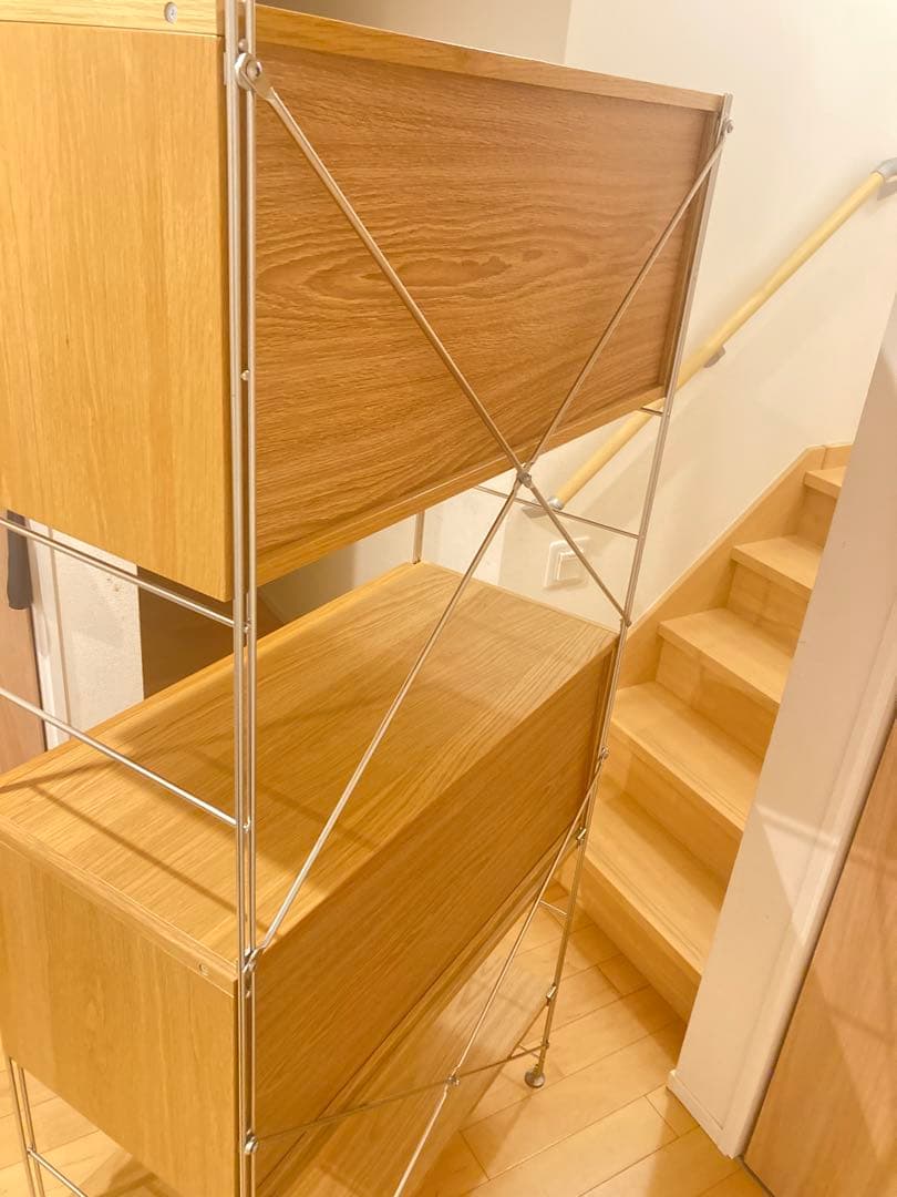 無印良品 ステンレスユニットシェルフ オーク材 フラップ扉 引き出し2個