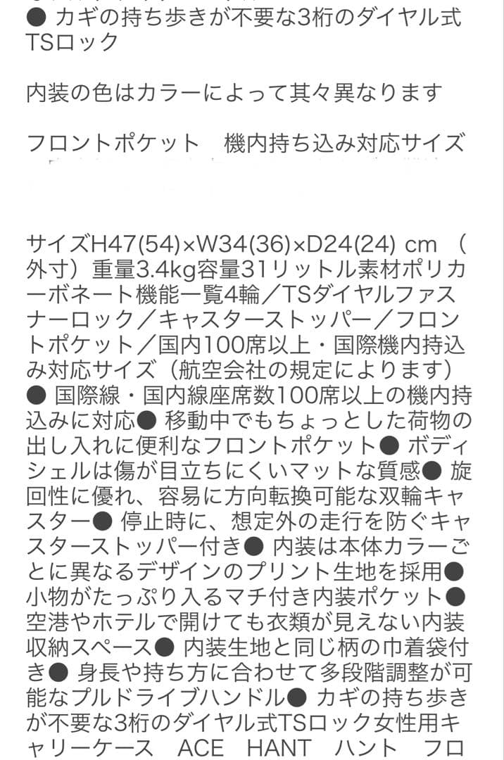 NO22TSA キャリーケース ハント HaNT スーツケース エース