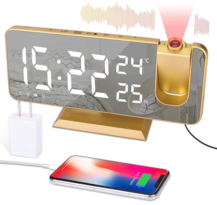 目覚まし時計 デジタル投影クロック 多機能時計 温湿度計 ACアダプター付