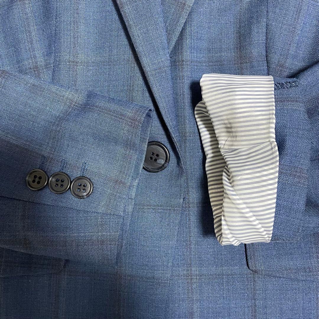 スーツカンパニー パンツスーツ チェック柄 洗える ストレッチ M 38 ブルー