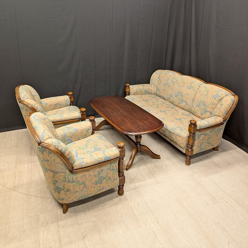 カリモク　応接セット　トリプル　3P　シングルソファ　一人掛け　センターテーブル