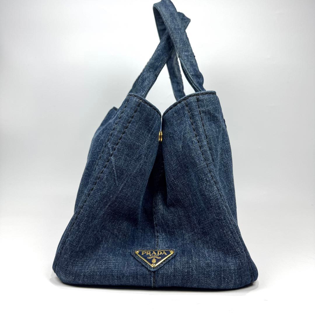 美品✨ PRADA カナパ M デニム トートバッグ ネイビー