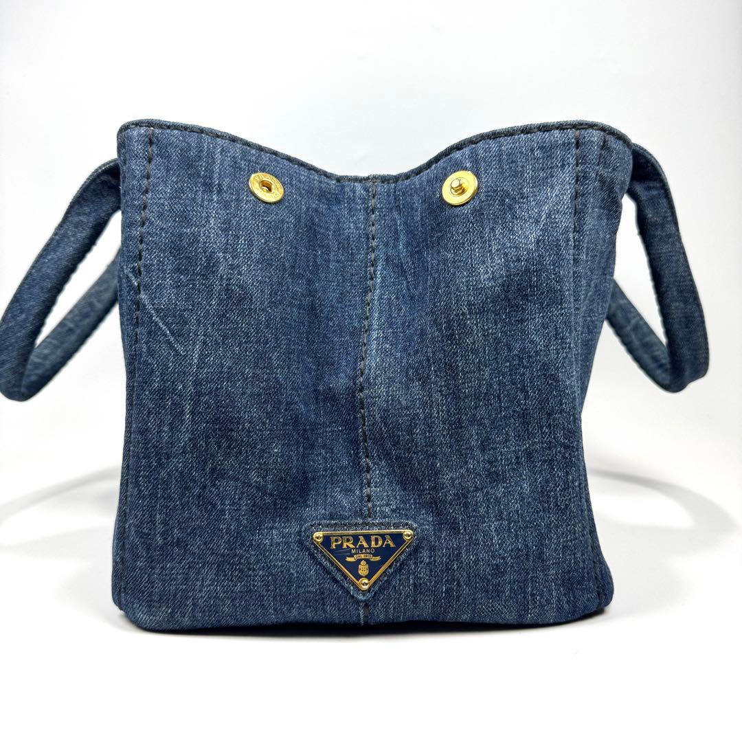 美品✨ PRADA カナパ M デニム トートバッグ ネイビー