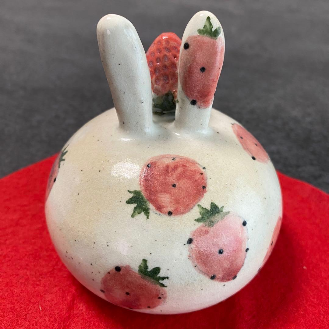 新品【やまぐちあさこ】粉引きイチゴうさぎの鏡餅(大)