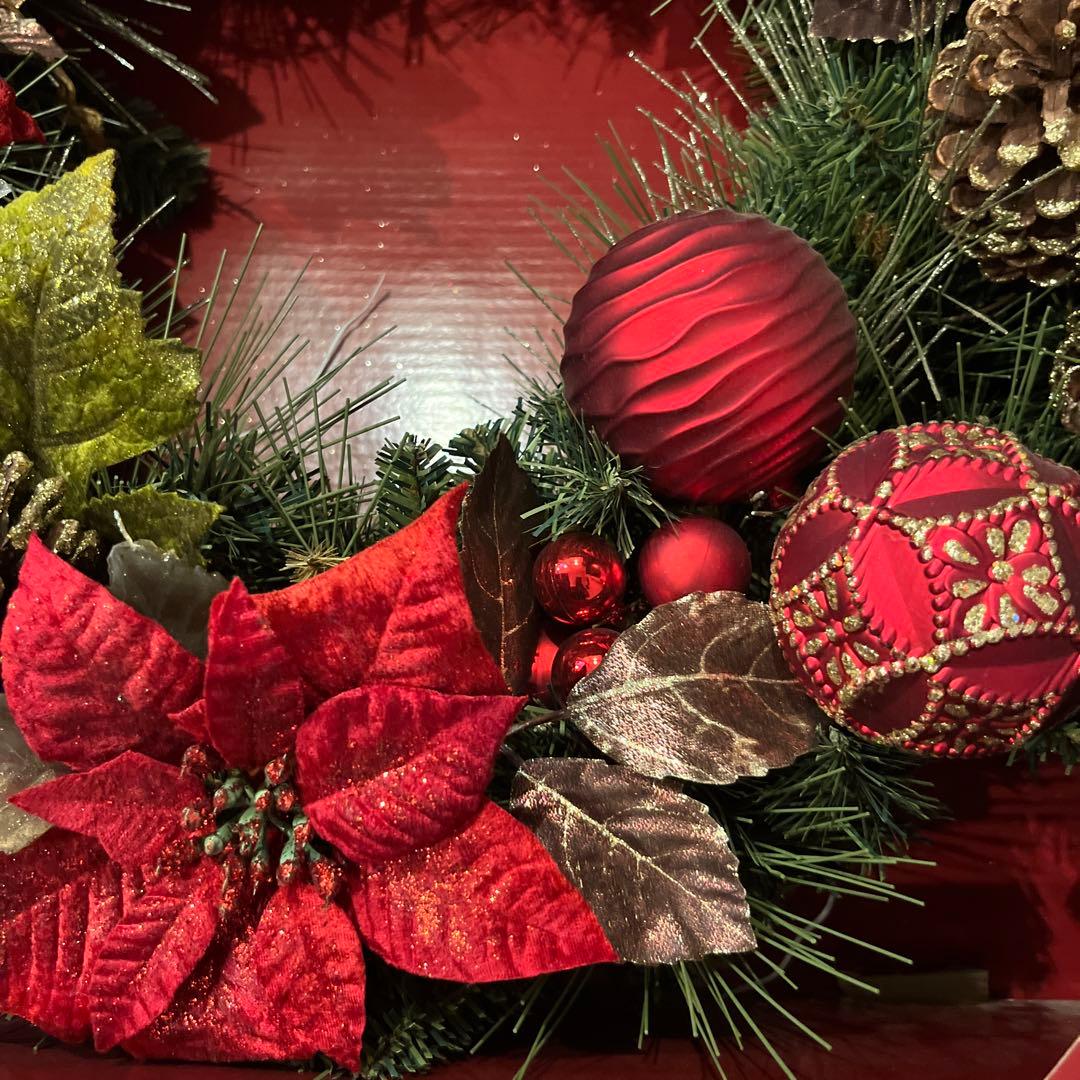 海外コストコ　クリスマスリース ポインセチア レッド
