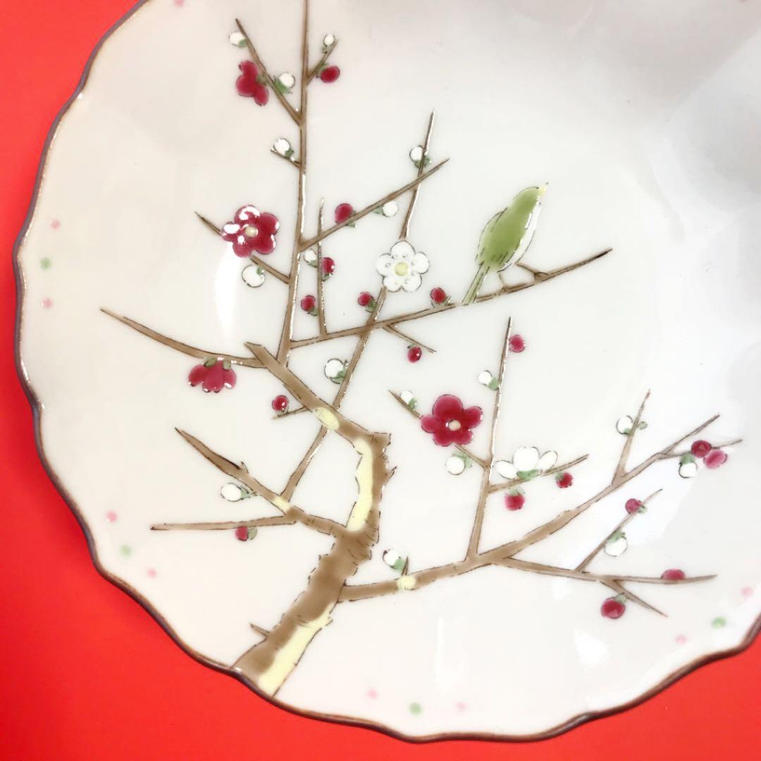 未使用美品✨九谷焼 美山 3.8号 花鳥絵変わり 小鉢 2客 ② 梅 竹 小鳥