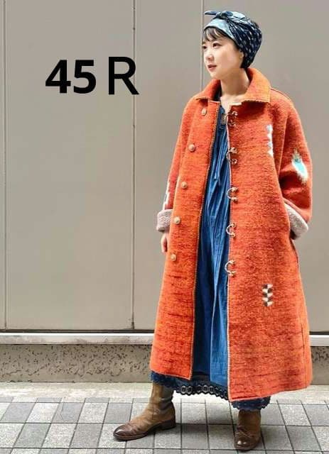 ★45Ｒ★千鳥縮絨ニットのコート　オレンジ
