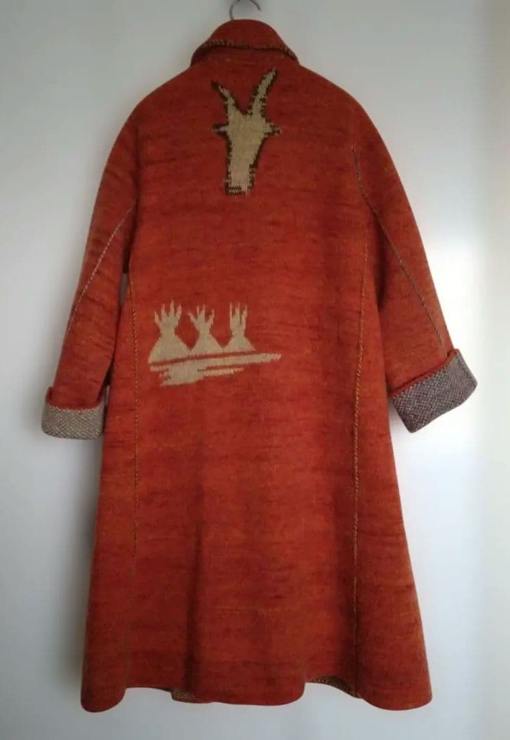 ★45Ｒ★千鳥縮絨ニットのコート　オレンジ