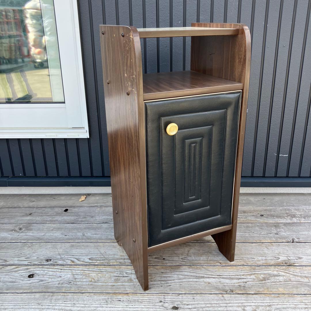 昭和レトロ 木製コンソールテーブル 電話台 コールキャビネット レザー張り 黒