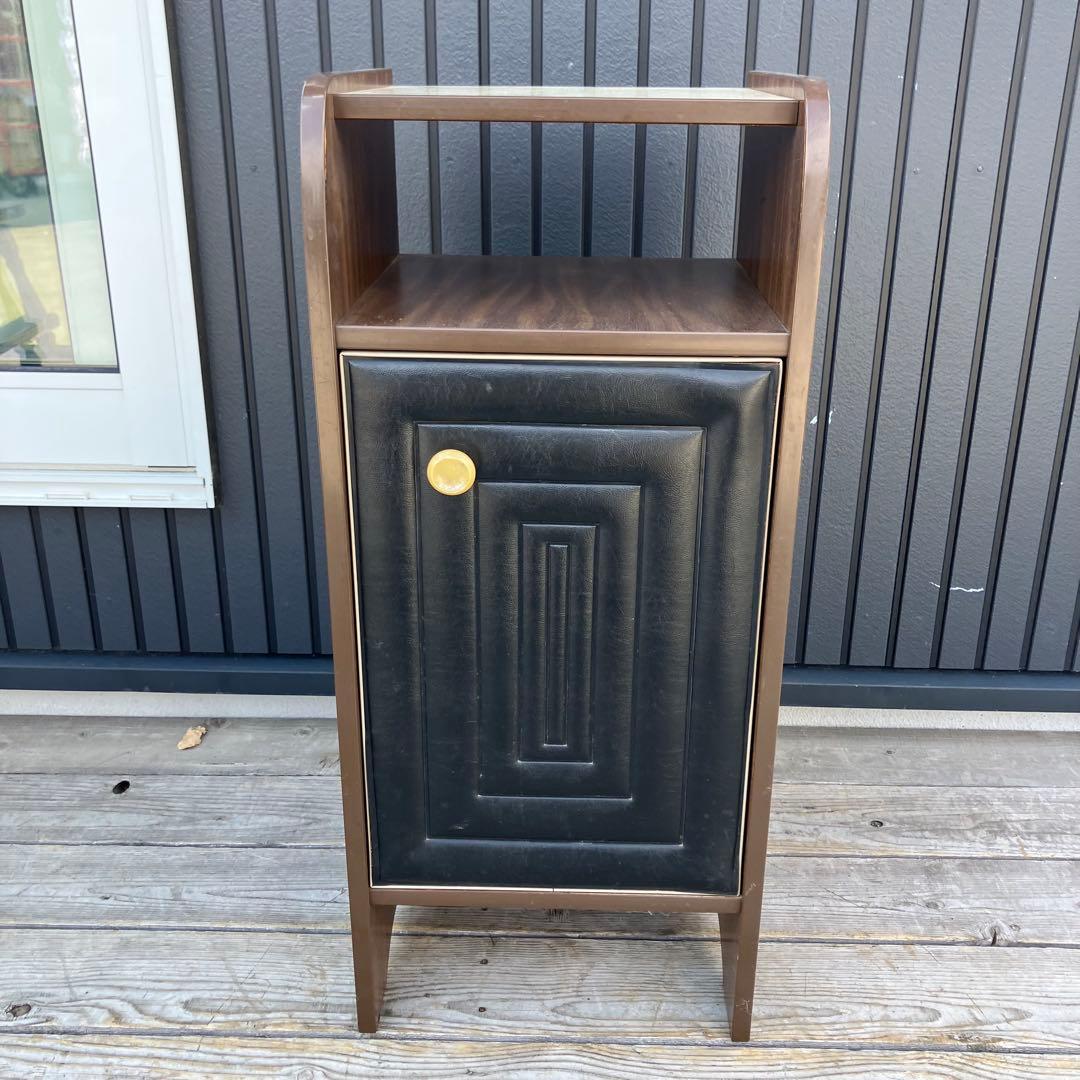 昭和レトロ 木製コンソールテーブル 電話台 コールキャビネット レザー張り 黒