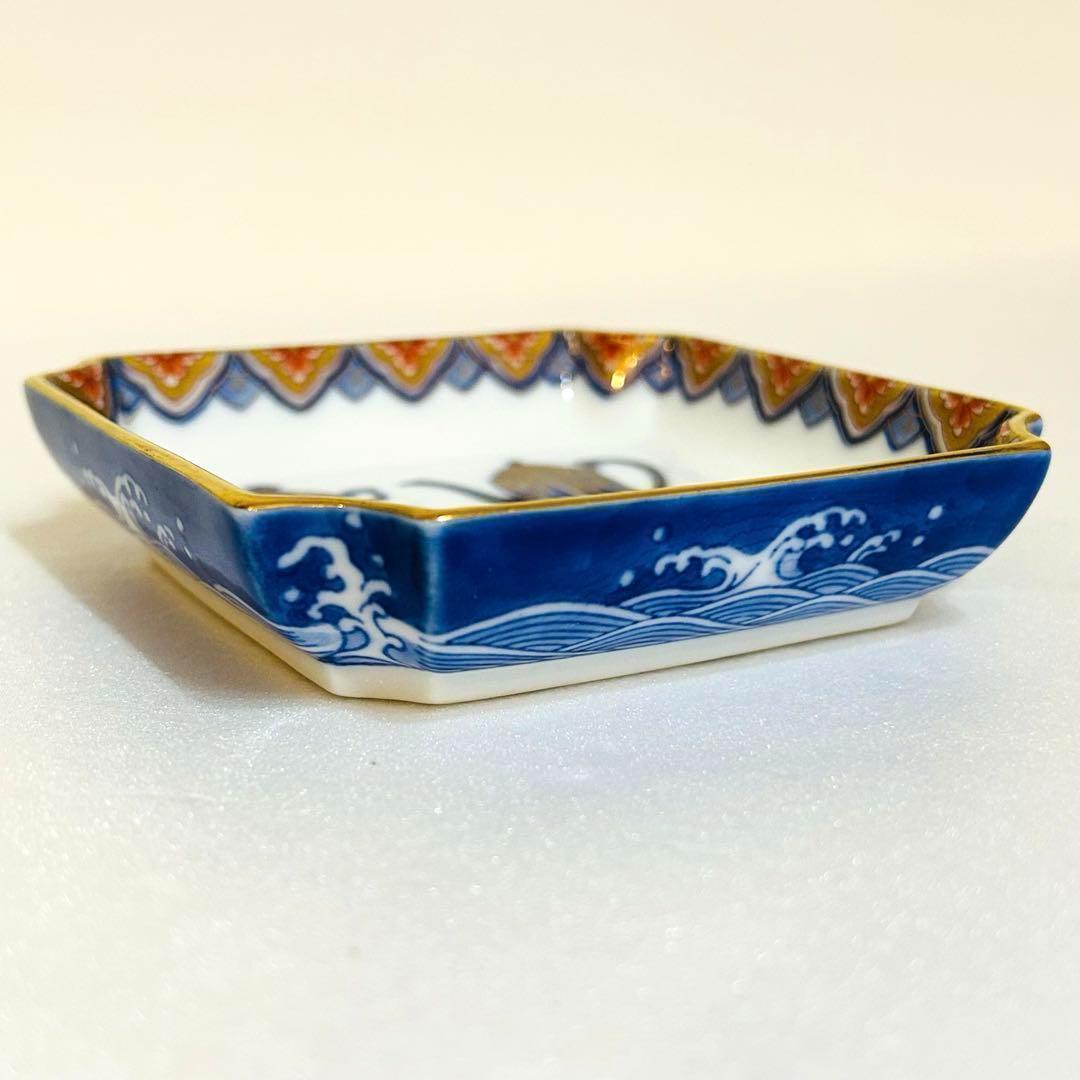 ⭐️ 深川製磁 ブルーチャイナ 昭和天皇在位50年記念 角四号 飾り皿美品 ⭐️