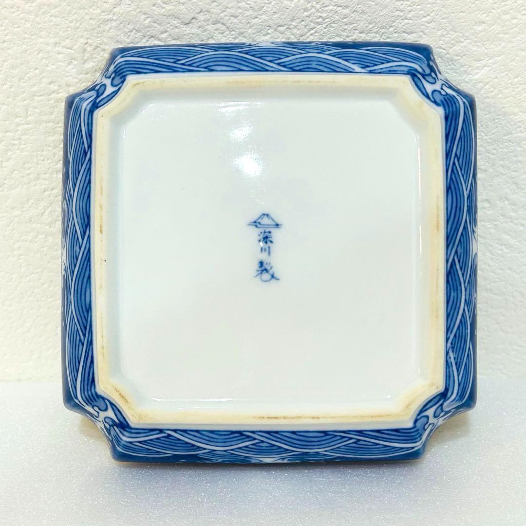 ⭐️ 深川製磁 ブルーチャイナ 昭和天皇在位50年記念 角四号 飾り皿美品 ⭐️