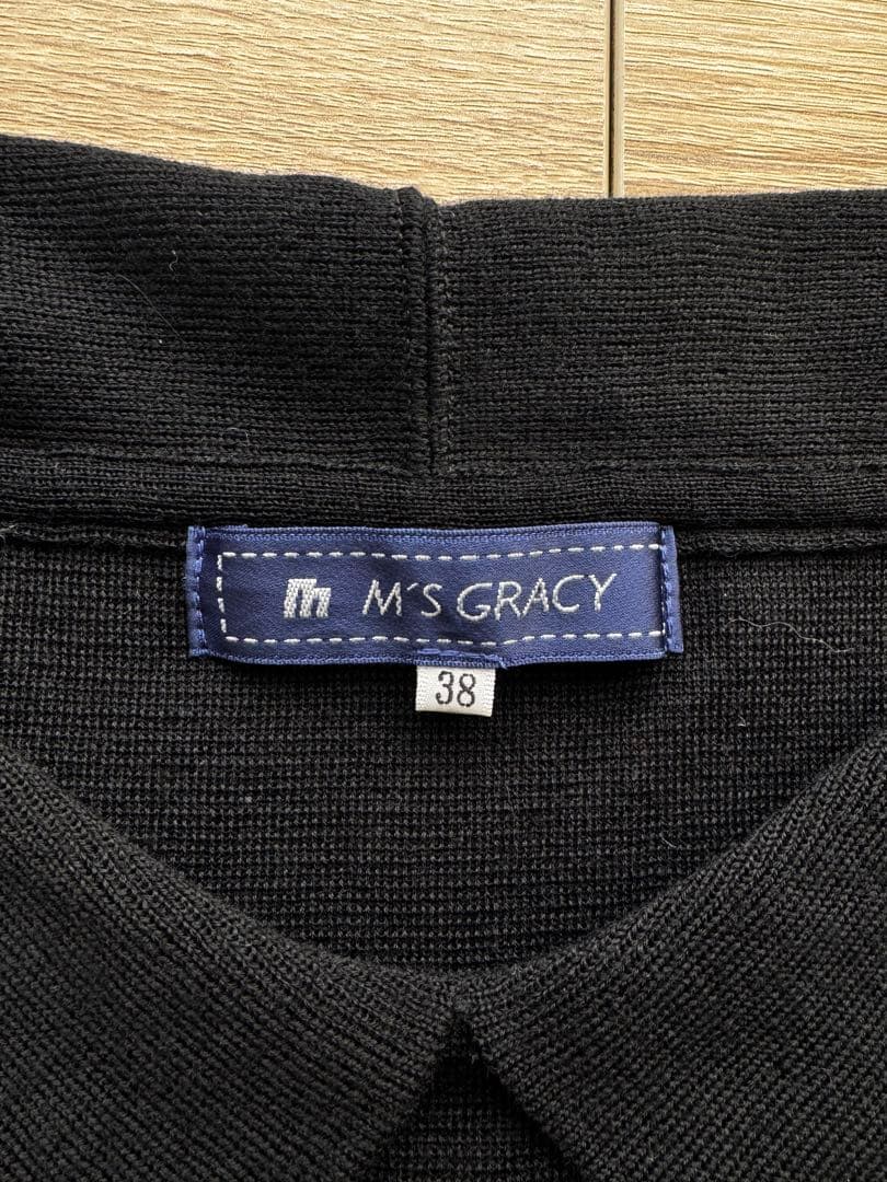 未使用 M'S GRACY 袖リボン ウールニット セーター 38 黒 襟付