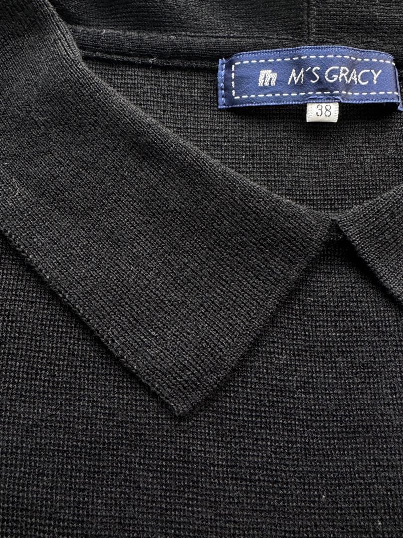 未使用 M'S GRACY 袖リボン ウールニット セーター 38 黒 襟付