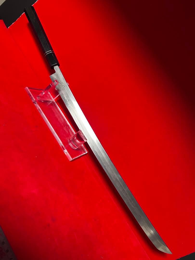 01563 包丁　マグロ包丁　両刃　玉鋼　乱れ刃紋　刃付　未使用品