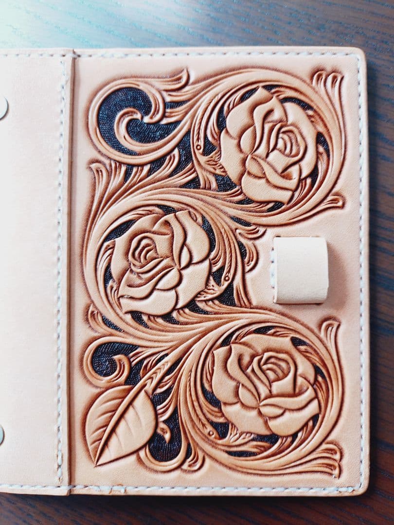薔薇のシステム手帳　ミニ6 　革カービング