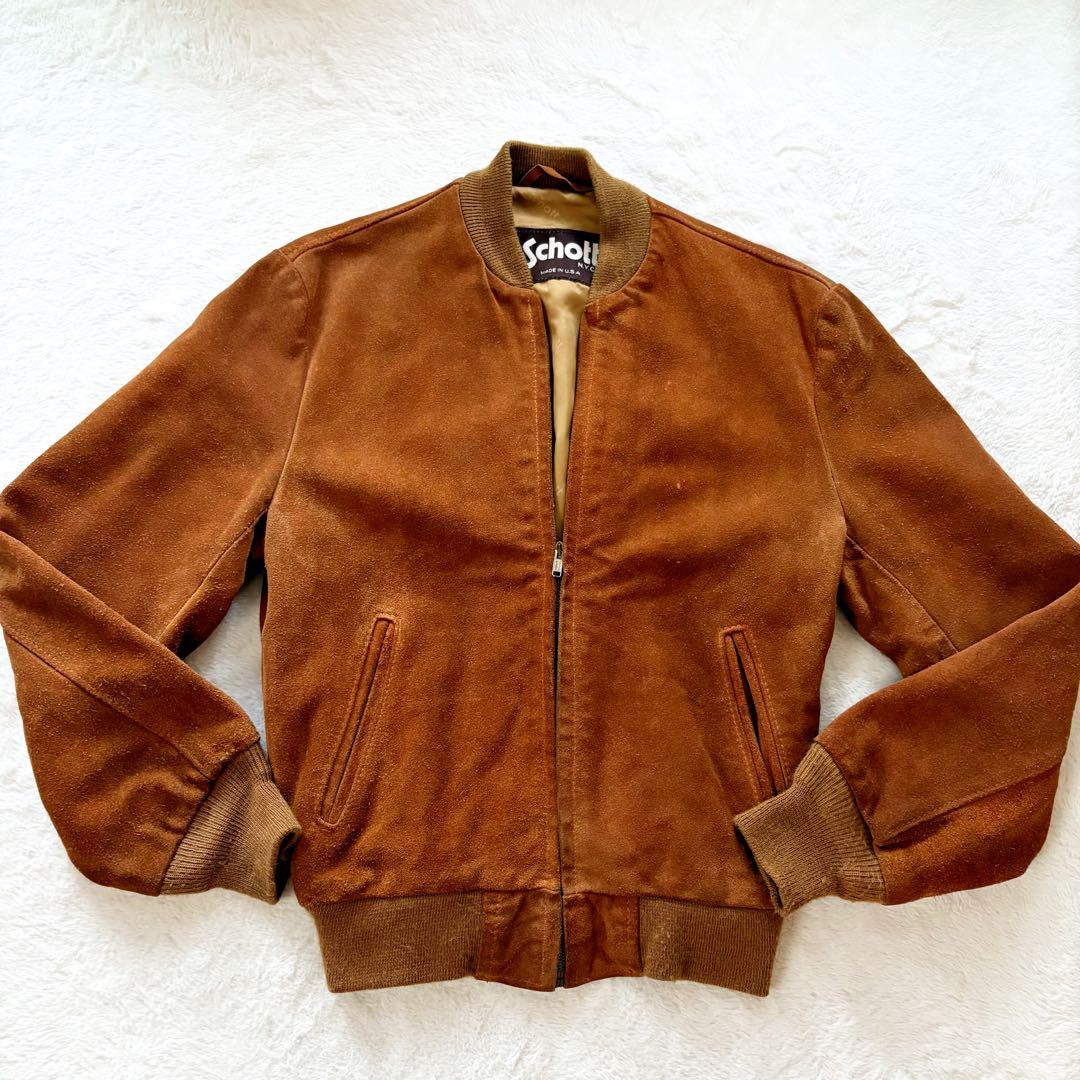 ショット　レザージャケット　本革　スエード　L アメリカ製 ブラウン
