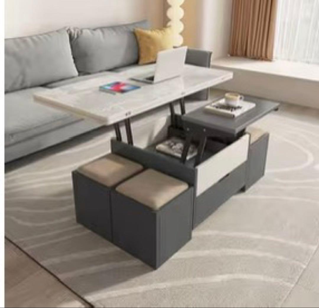 都内お引き渡し可能⭐︎大理石調⭐︎多機能センターテーブル 引き出し付き四つの椅子付き