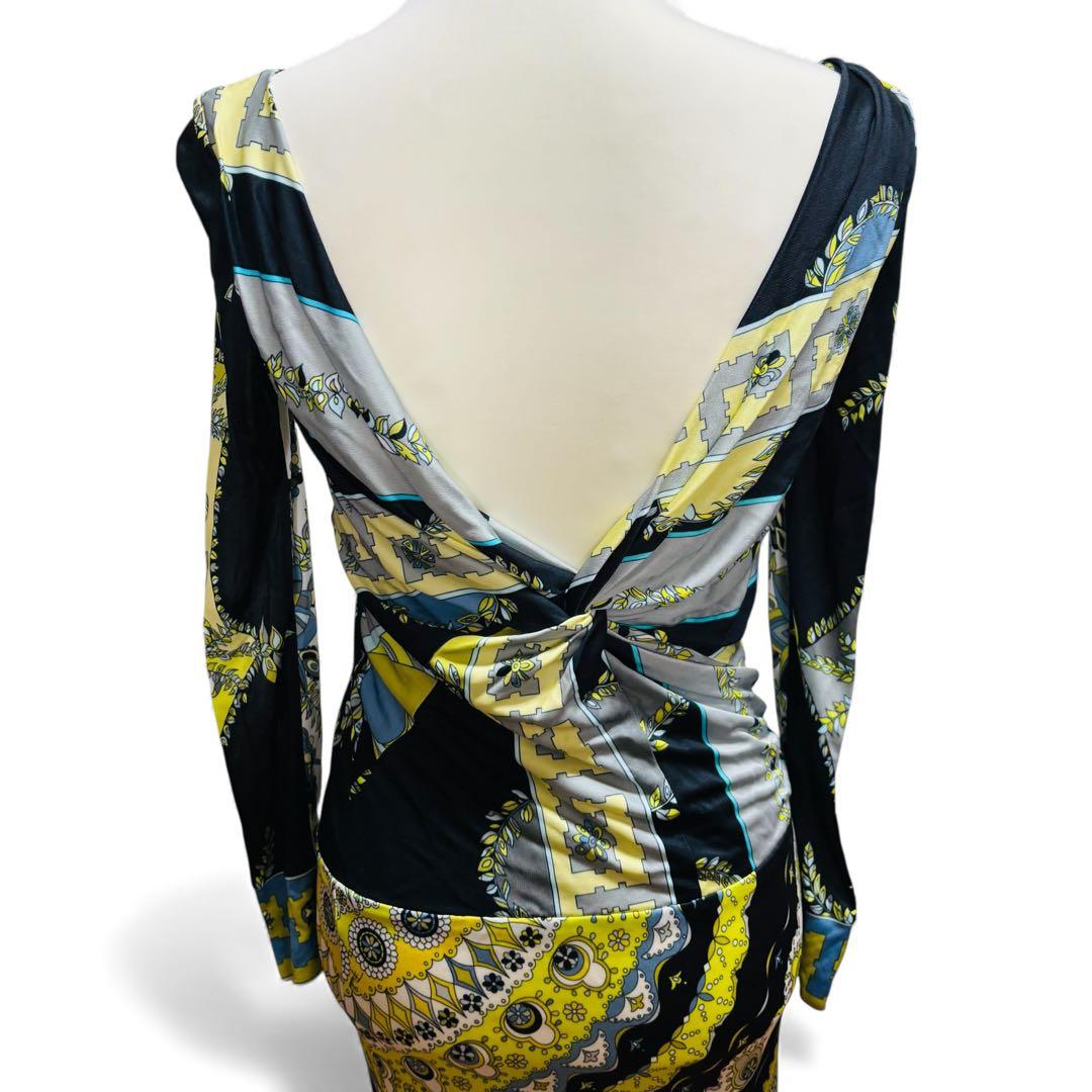 美品 EMILIO PUCCI 長袖ワンピース バックオープン 38 ストレッチ
