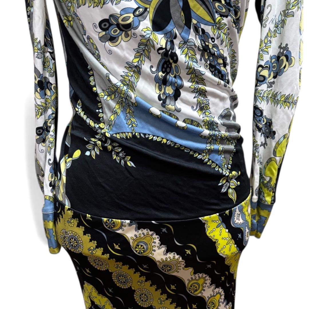 美品 EMILIO PUCCI 長袖ワンピース バックオープン 38 ストレッチ