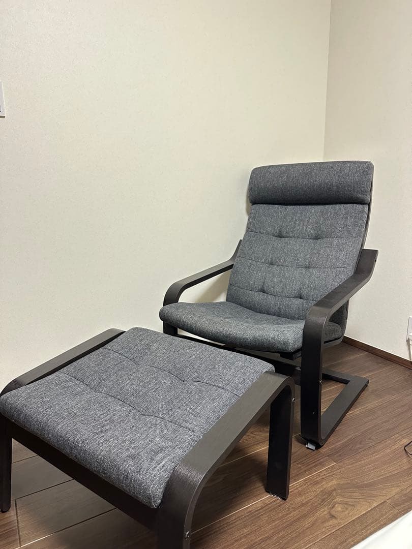 美品‼️先着‼️IKEA ポエング　モダンファブリック椅子とオットマンセット※直受け