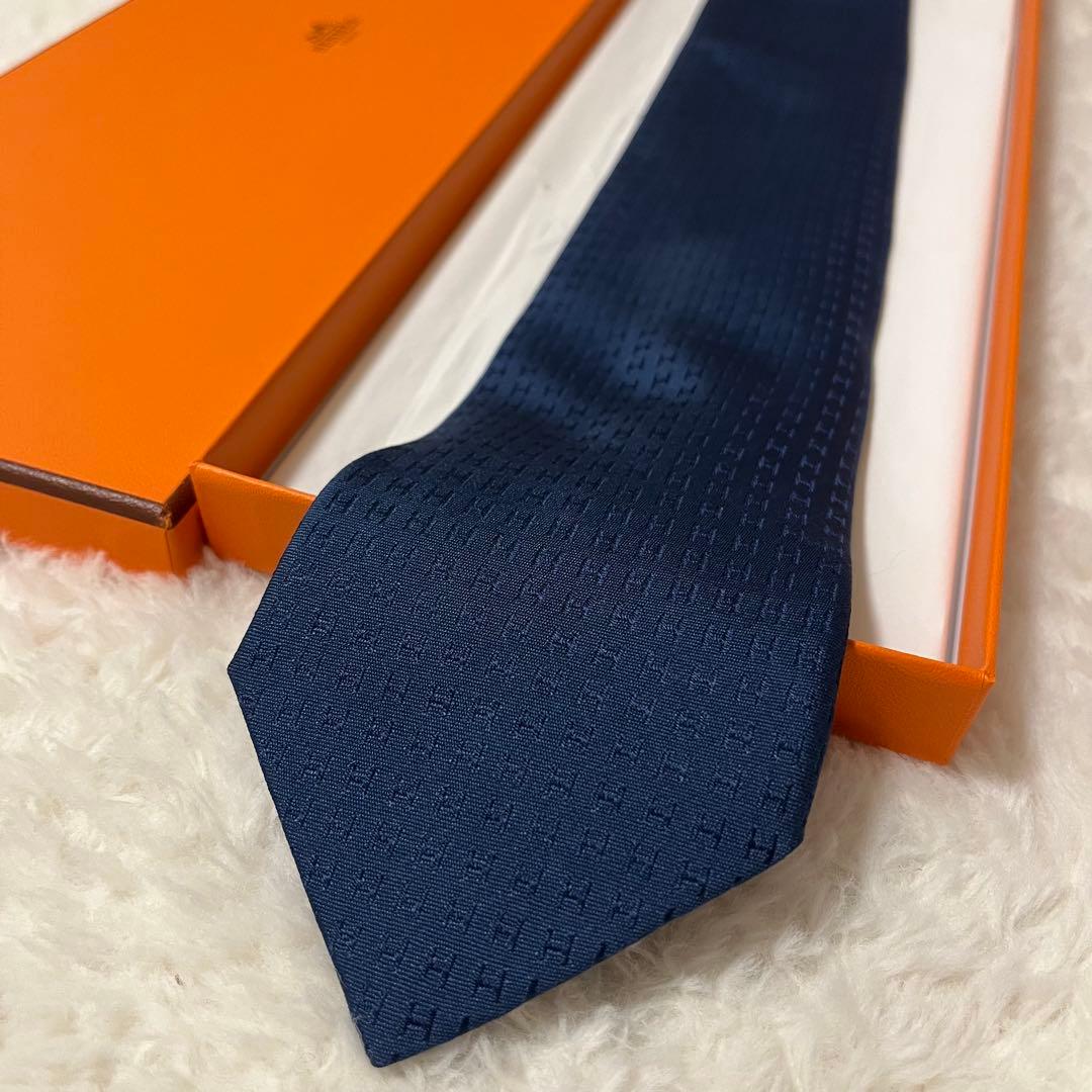 極美品！ エルメス ネクタイ H柄 ファソネ ブルー