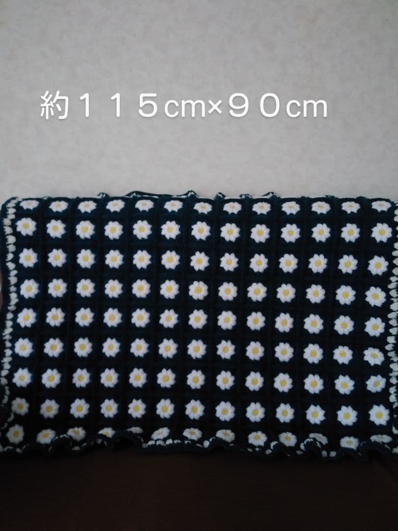 ぷっくりお花のマルチカバー♥かぎ針編み♥大判♥インディゴ