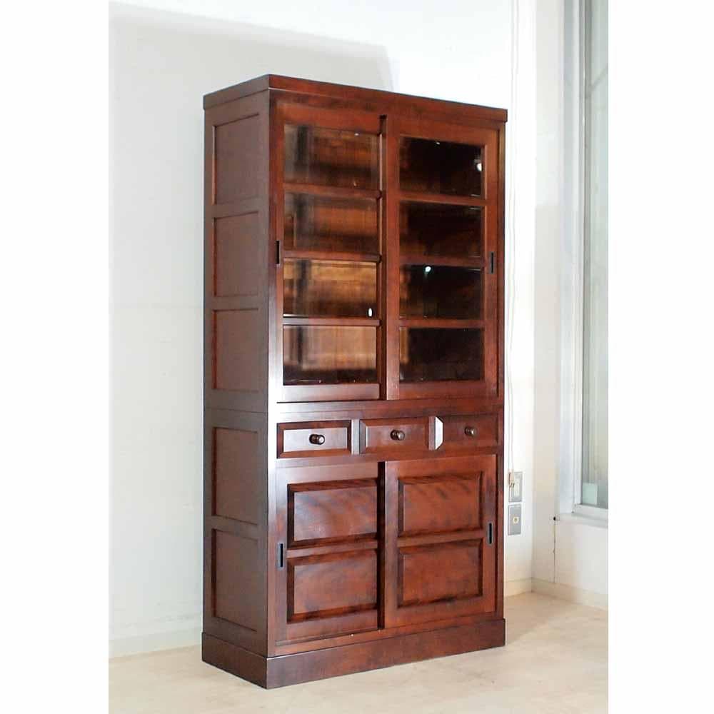 松本民芸家具 ミズメザクラ材 食器棚 本棚 ガラスキャビネット ZR24382