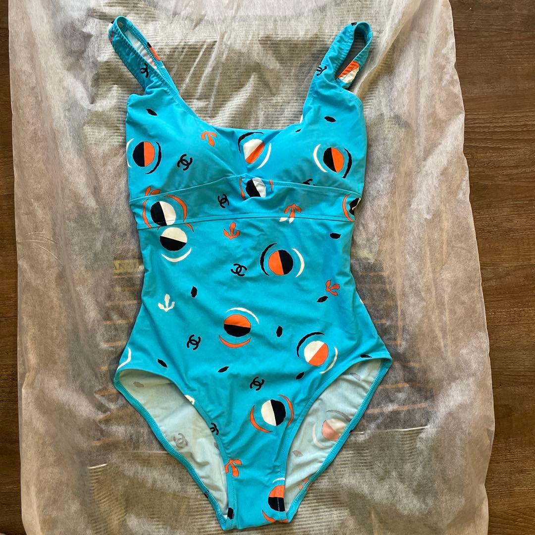 Chanel 水着 ワンピース 38 水色 ボール柄