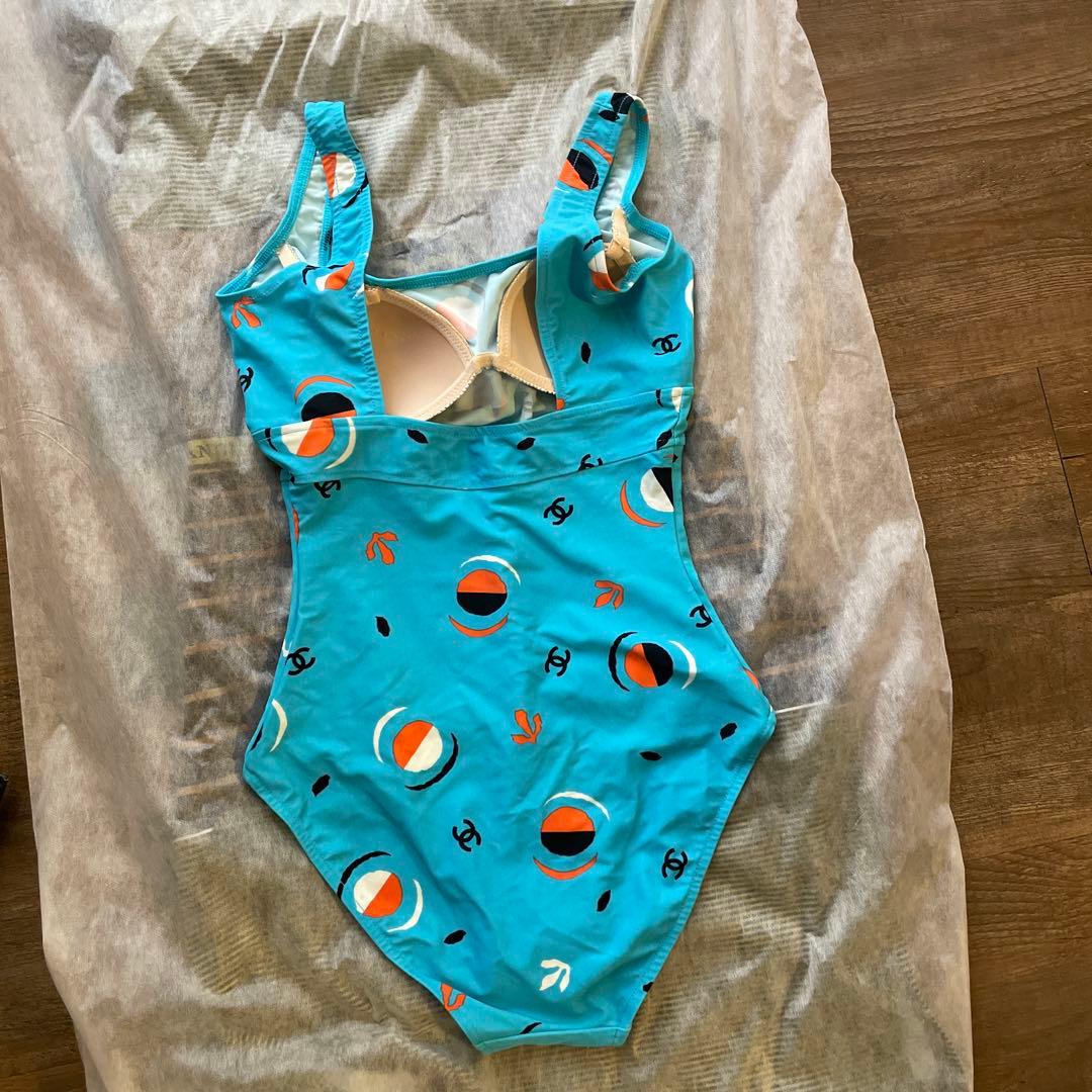Chanel 水着 ワンピース 38 水色 ボール柄