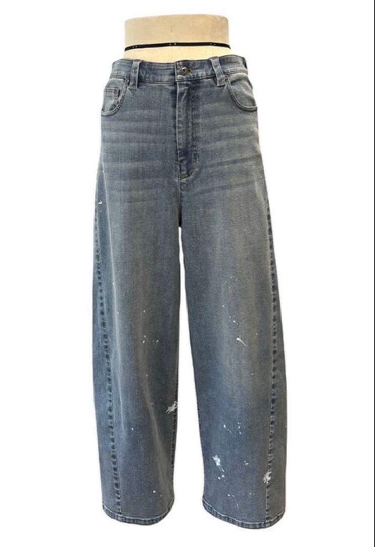 ayaneアヤン ペイント加工バレルレッグデニムパンツサイズ38