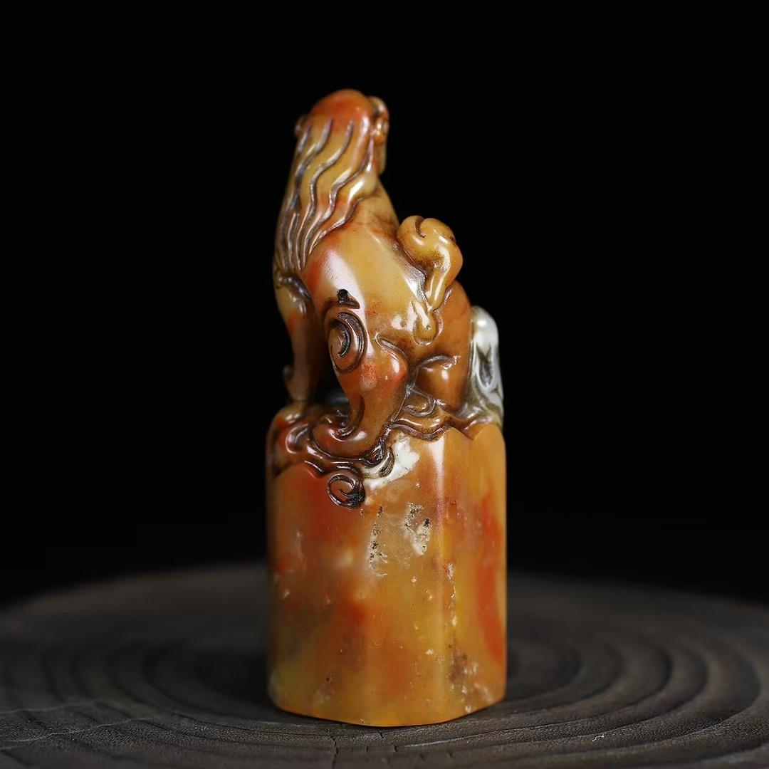 中国古美術 旧蔵 寿山石 瑞獣鈕 六角印章 篆刻 印鑑 時代物 唐物 文房置物