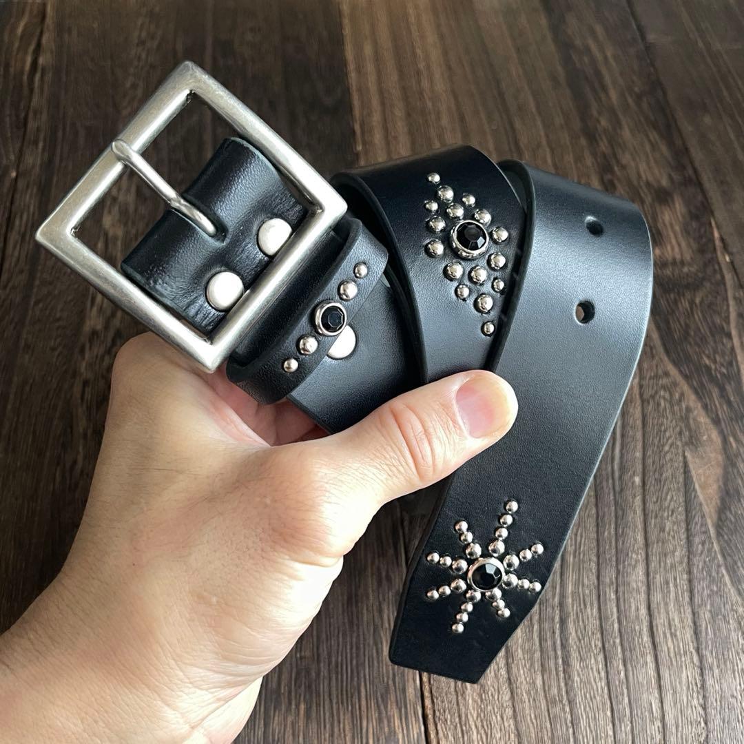 スタッズギャリソンベルト　牛ヌメ　シルバー　38mm HTC CALEE