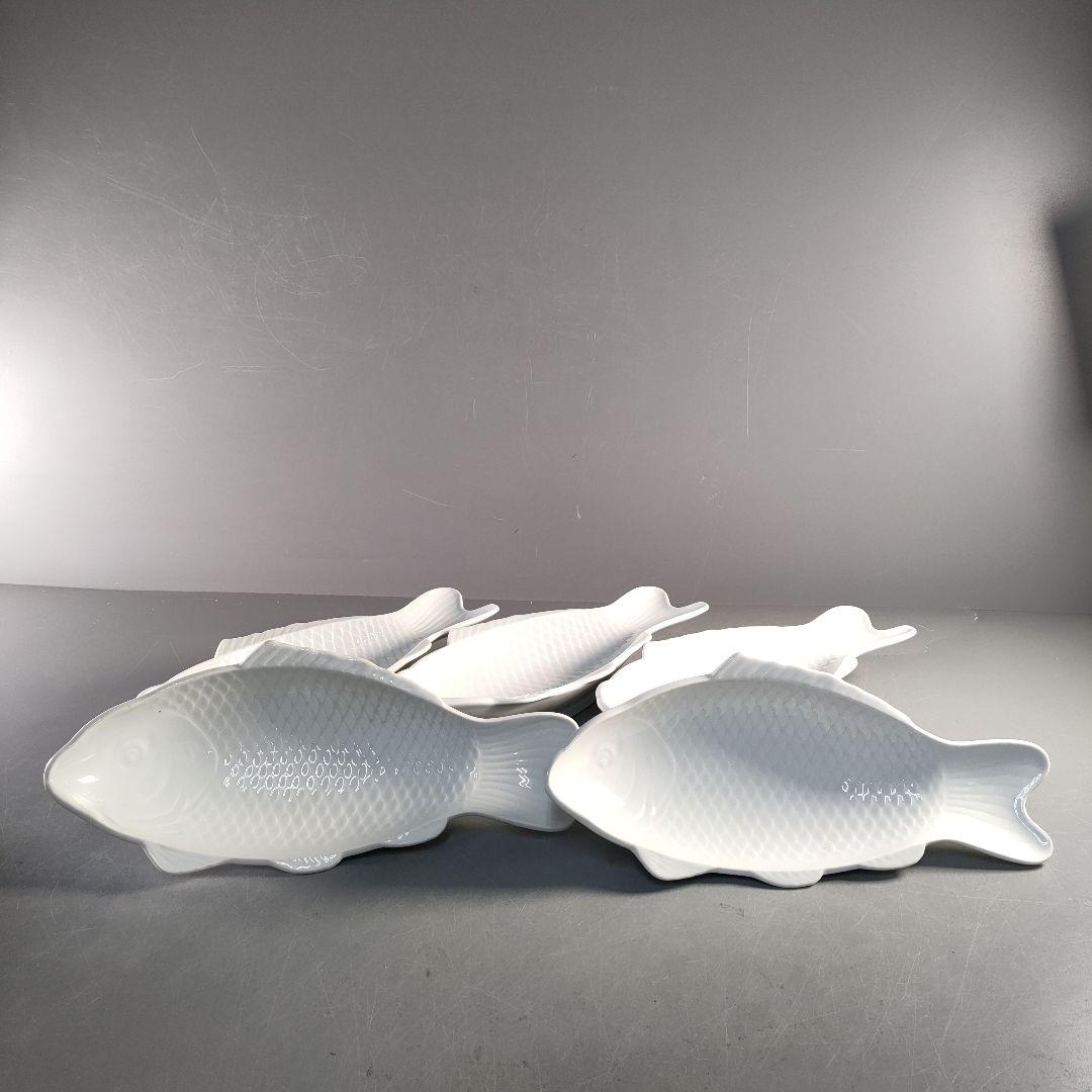 A1374-2/京峰 作/白磁魚文銘々皿5客/大皿/飾皿/盛皿/膾皿/懐石道具/