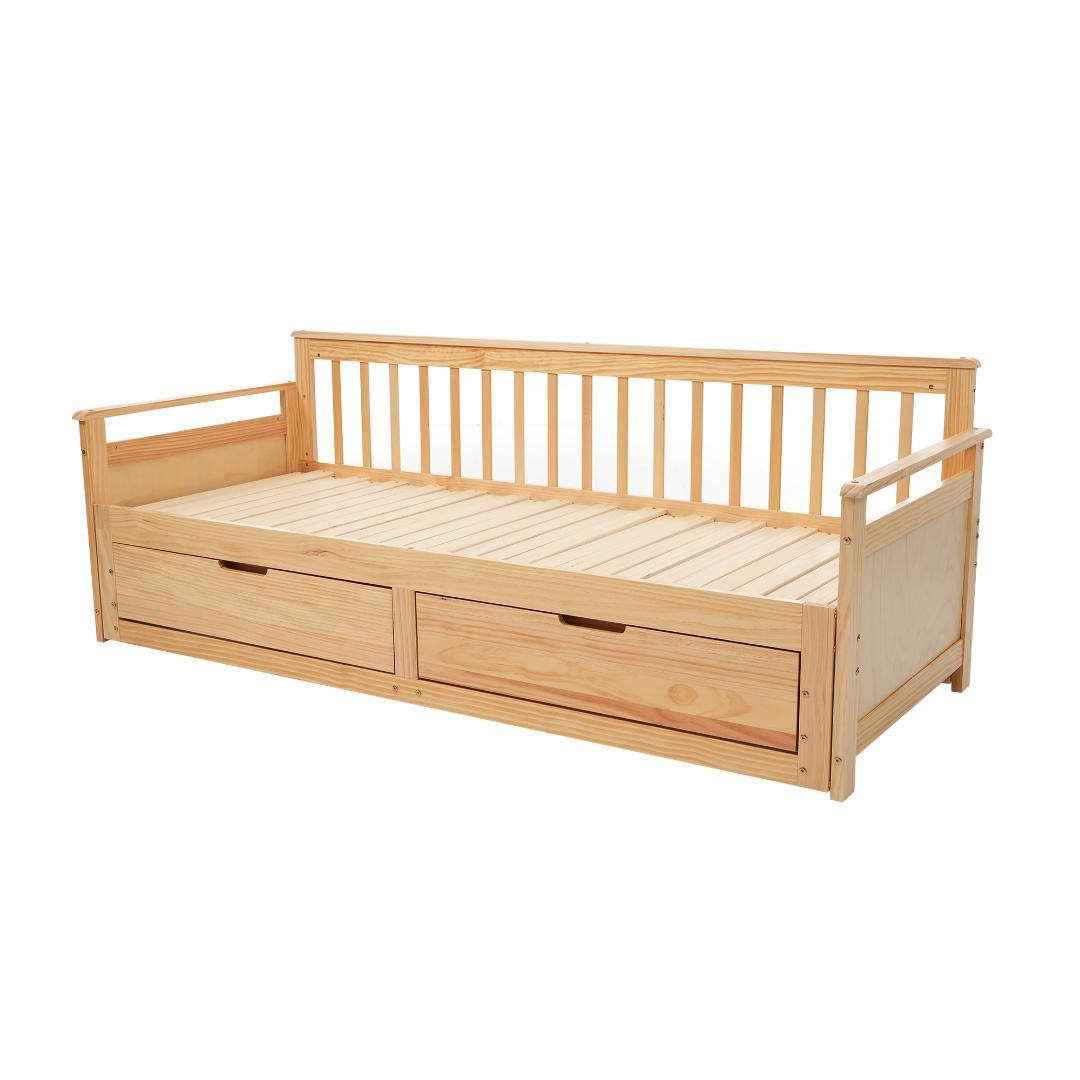 ナチュラルソファベッド ディベッド 伸長式ベッド 引き出し付き 収納付き2way