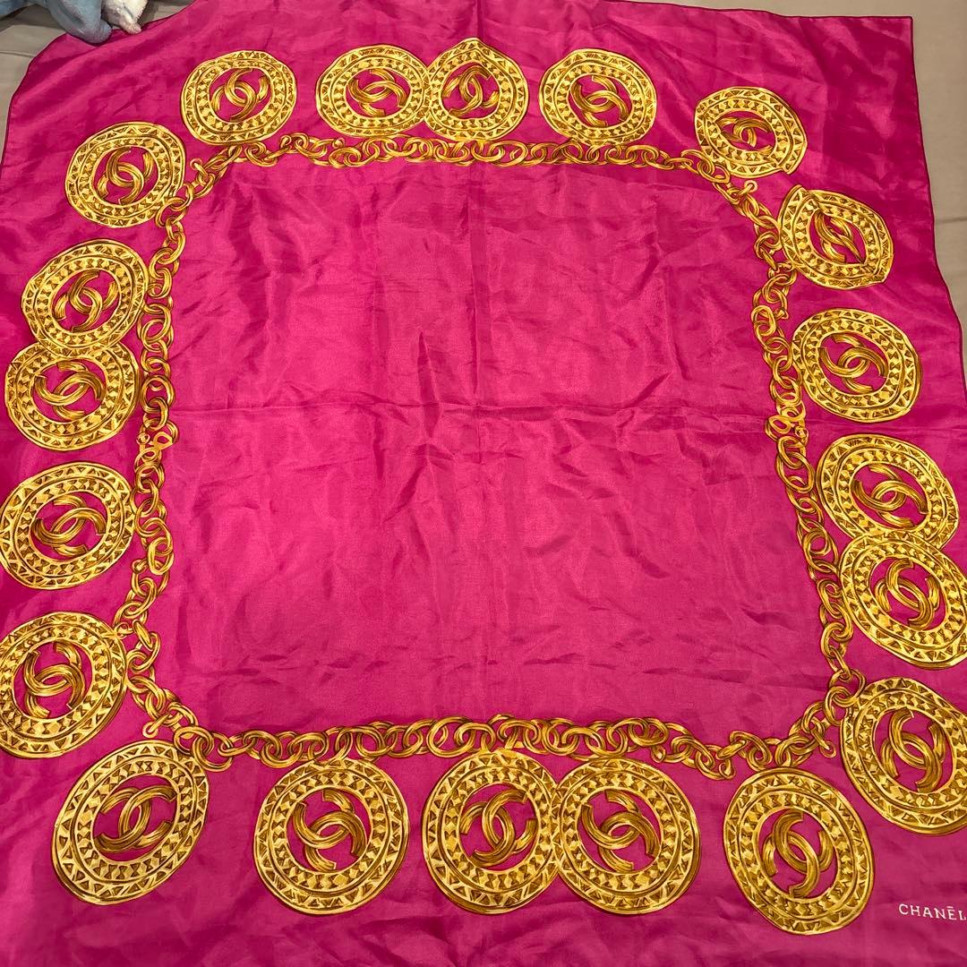CHANEL ピンク ゴールドチェーン スカーフ