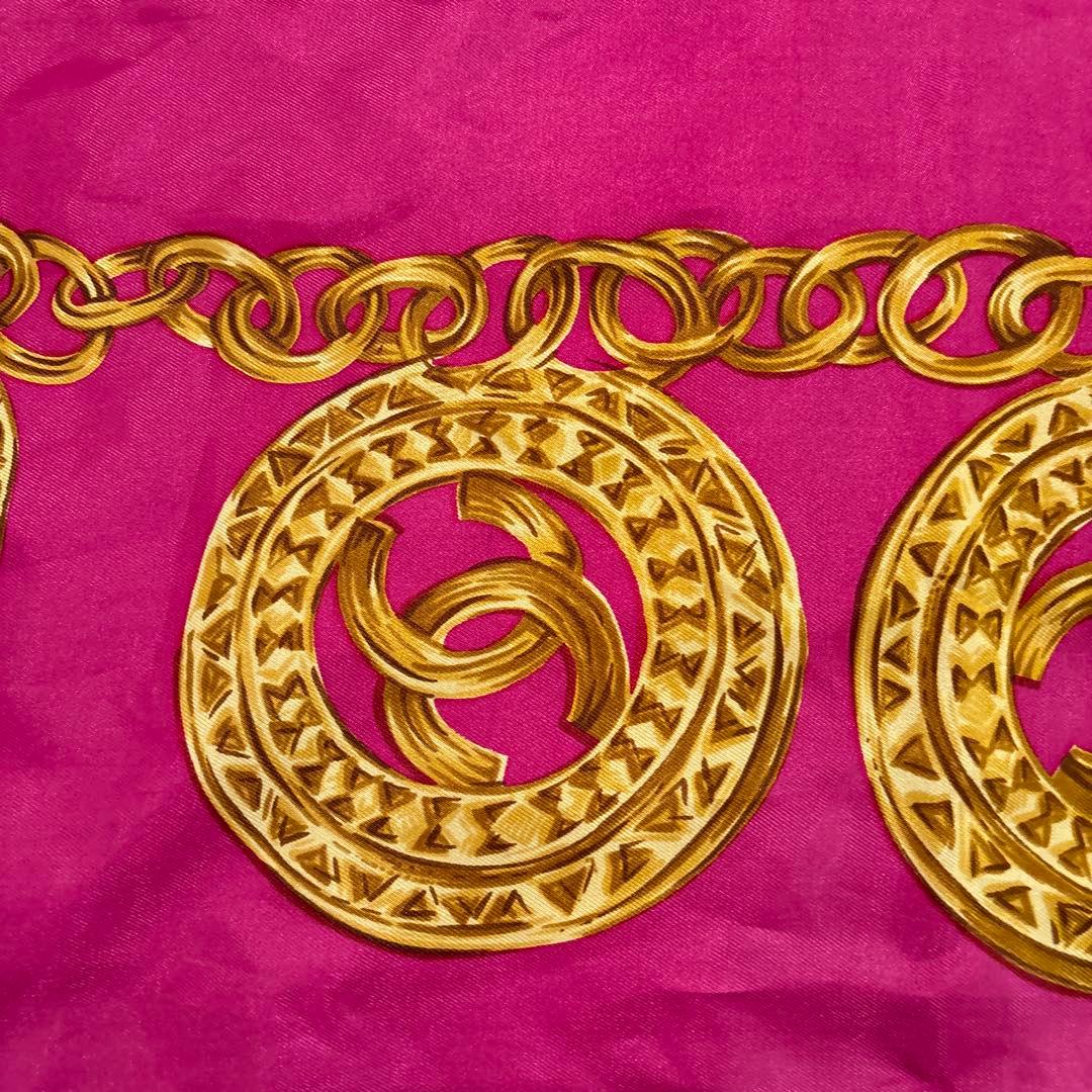 CHANEL ピンク ゴールドチェーン スカーフ