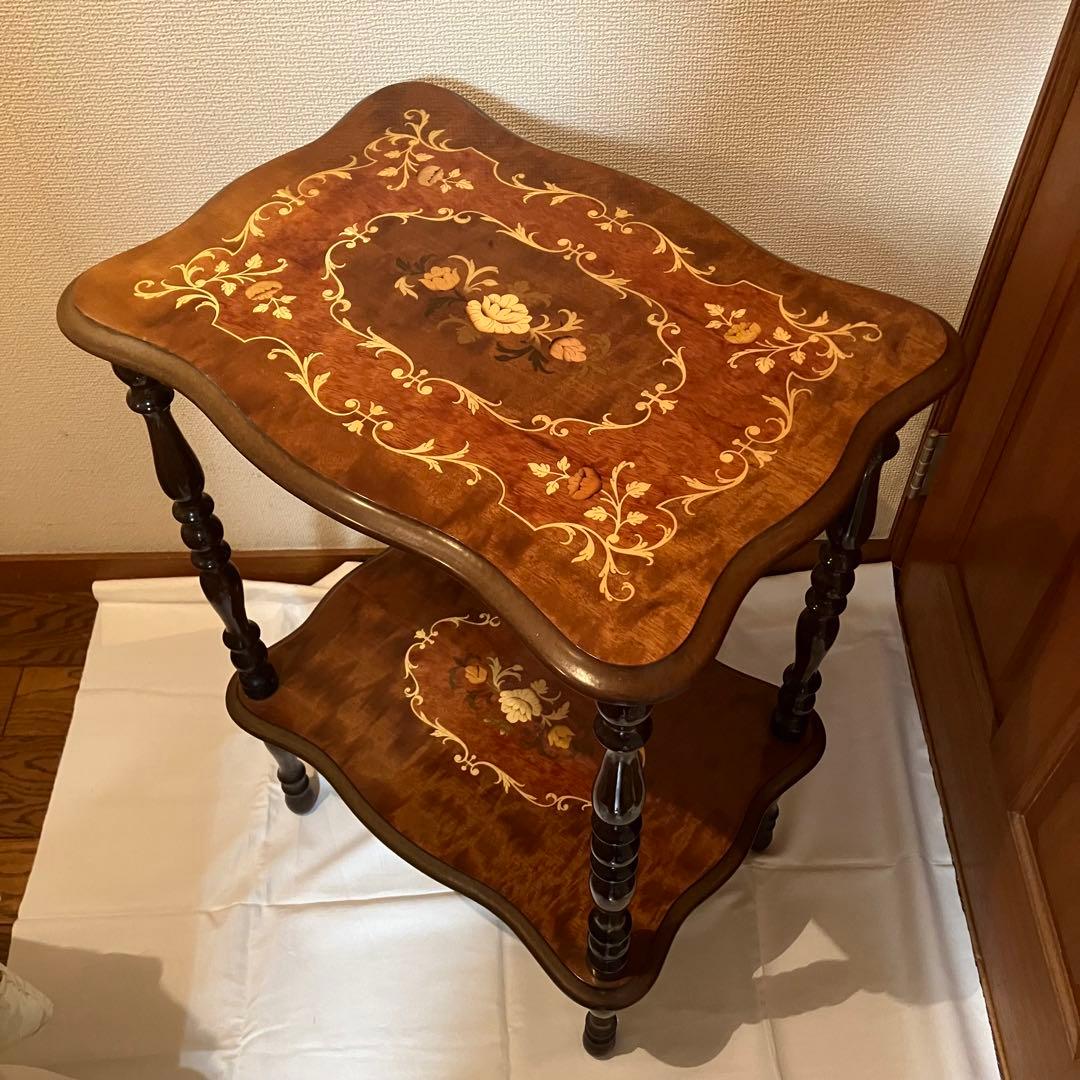 イタリア製 花柄 木製コンソールテーブル サイドテーブル