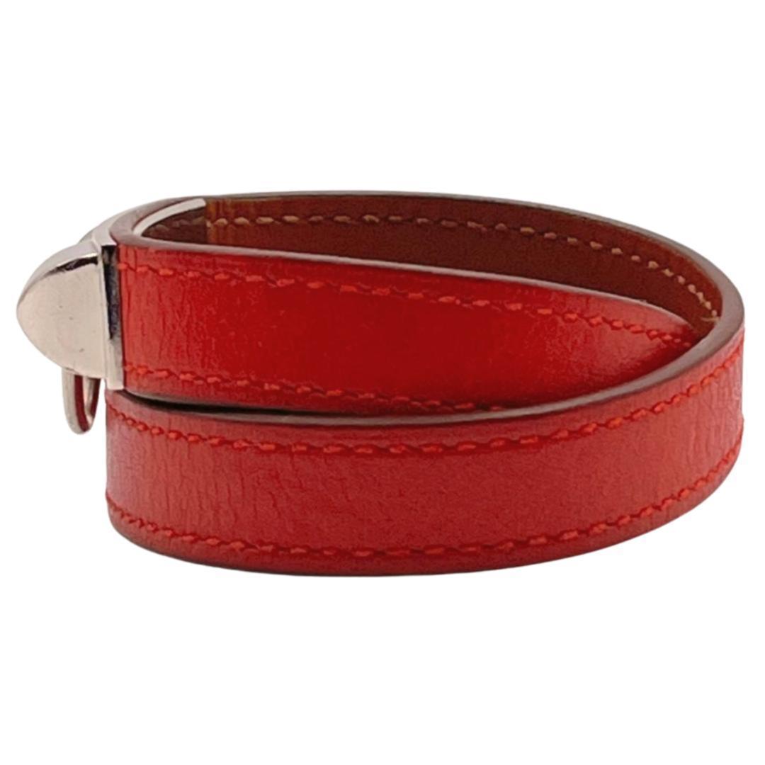 エルメス レザー リヴァル ドゥブルトゥール ブレスレット レッド シルバー