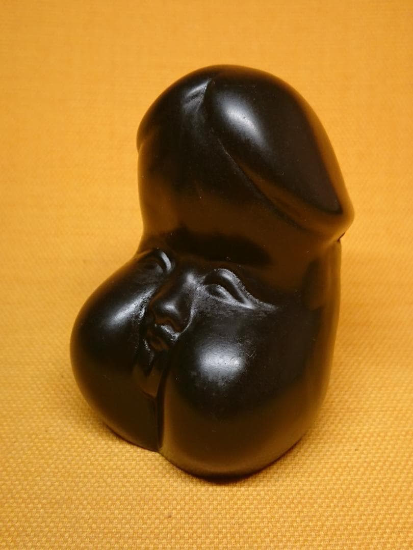 お多福　彫刻　石製　オブジェ　置物　インテリア　工芸品　美術品　A1367