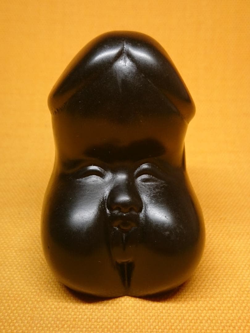 お多福　彫刻　石製　オブジェ　置物　インテリア　工芸品　美術品　A1367