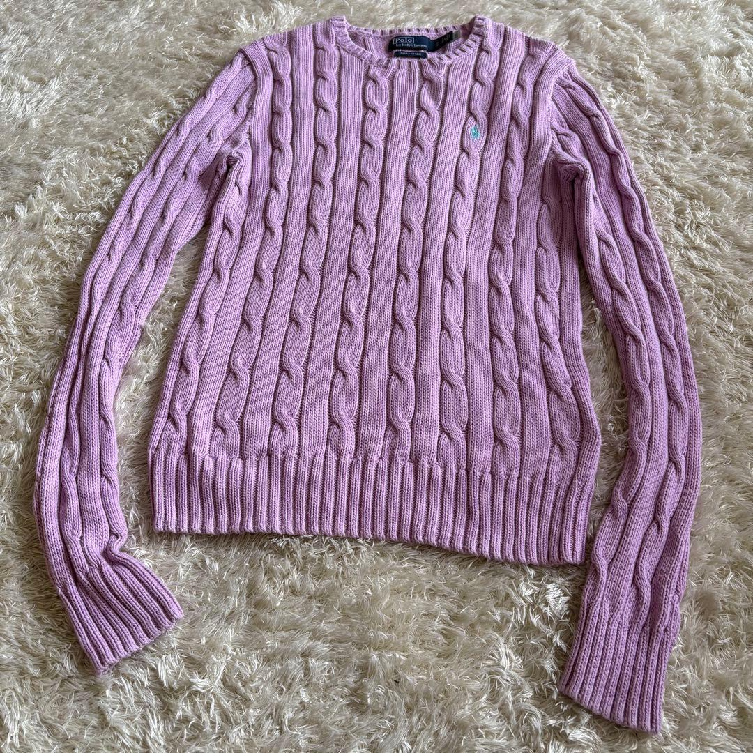 現行 ラルフローレン ケーブルニット ティファニーブルーポニー ピマコットン S